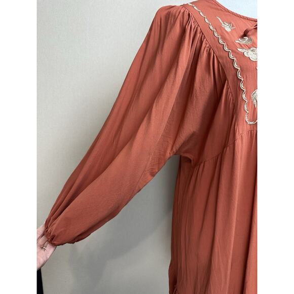 Rusttydustty Boho Blouse Tunic Sz 1XL Embroidered Balloon Sleeves Lightweight - Picture 3 of 15